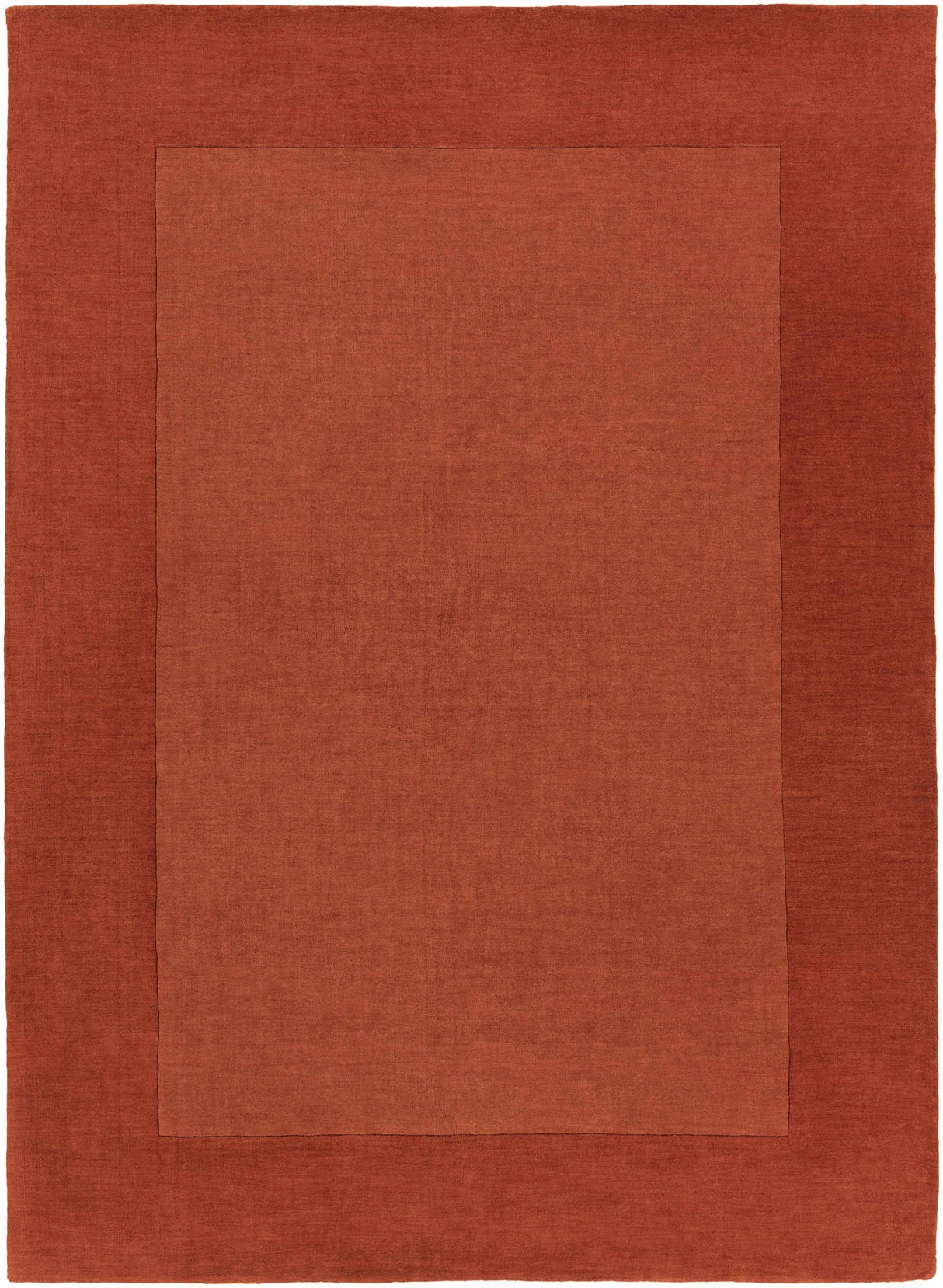 Bordered Solid Brick Red Wool Rug