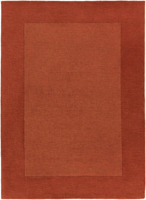 Bordered Solid Brick Red Wool Rug