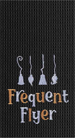 Frequent Flyer Witch Broom Halloween Embroidered Cotton Waffle Weave Towel