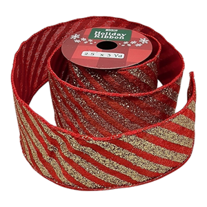 2.5" x 3 Yard Christmas Ribbon - Red and Gold Sparkle