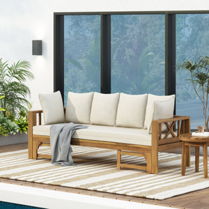 Outdoor Extendable Acacia Wood 3 Seater Sofa