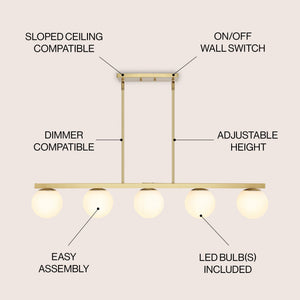 Luca 5 - light modern glam iron globe linear led pendant - Tuesday Morning - Pendants