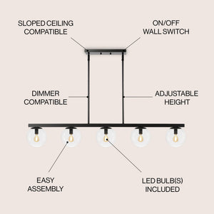 Luca 5 - light modern glam iron globe linear led pendant - Tuesday Morning - Pendants