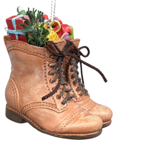 Filled Boots With Joy Ornament  - Brown