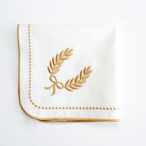 LUNA IVORY GOLD TRIM FABRIC PLACEMAT NAPKIN SET