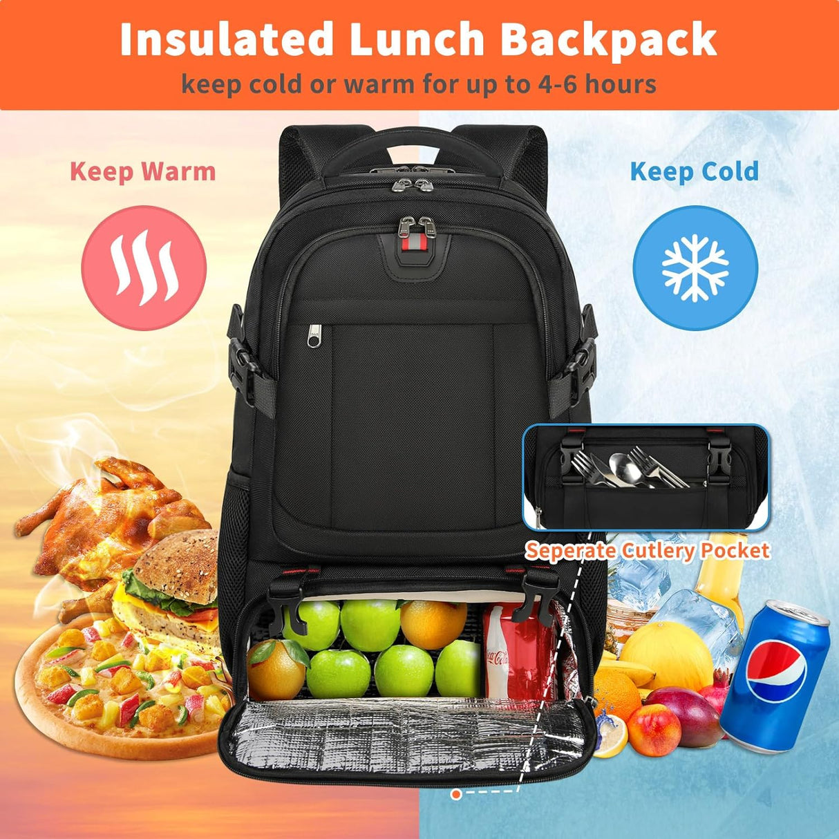 50L Travel Laptop Backpack 17.3 Inch TSA Waterproof with Insulated Compartment USB