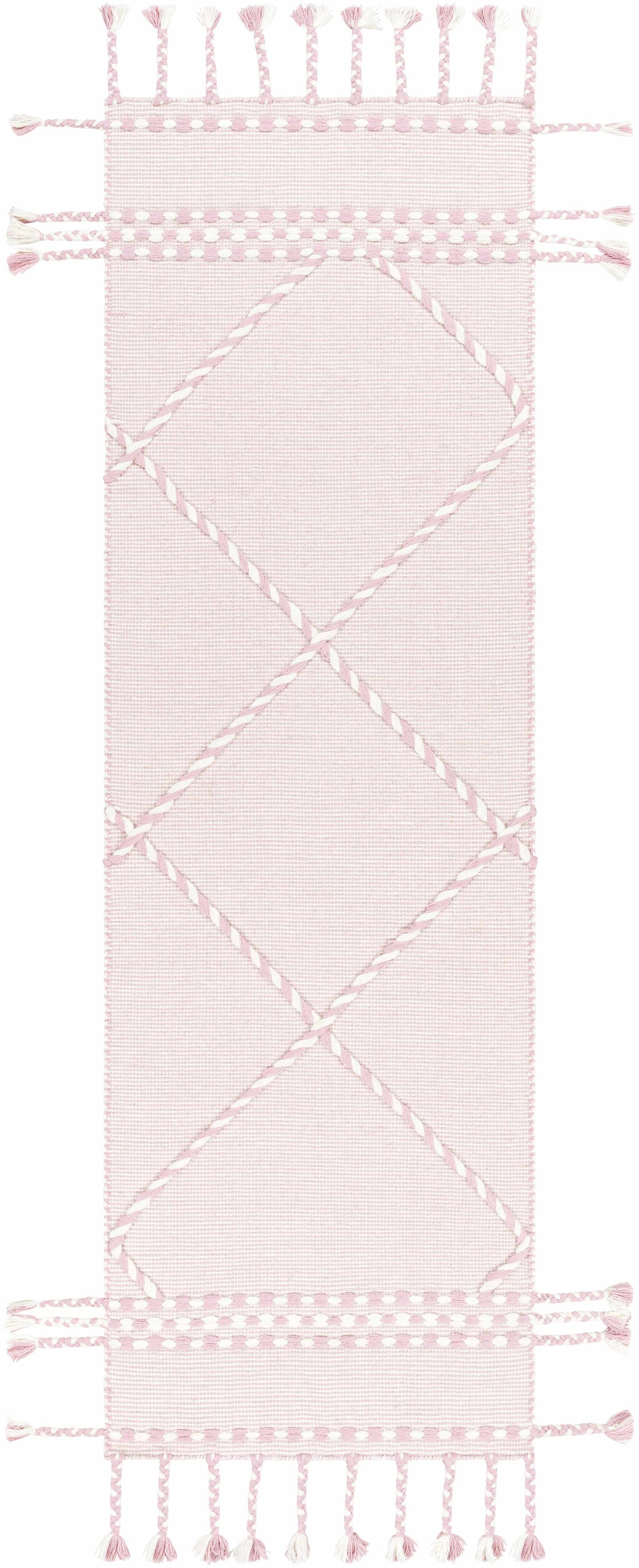 Lupton Pink Trellis Wool Rug with tassels - Clearance