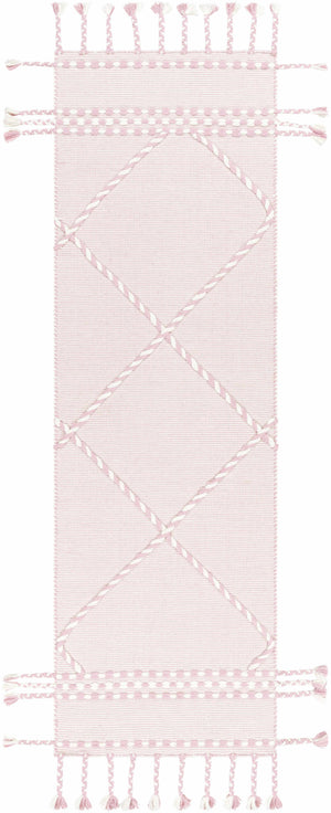Lupton Pink Trellis Wool Rug with tassels - Clearance