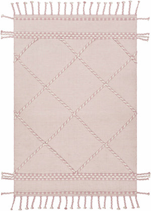 Lupton Pink Trellis Wool Rug with tassels - Clearance