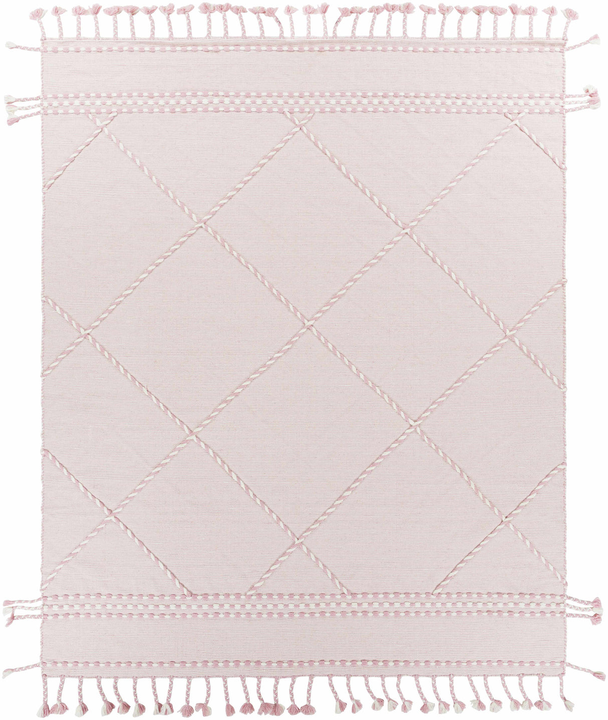 Lupton Pink Trellis Wool Rug with tassels - Clearance