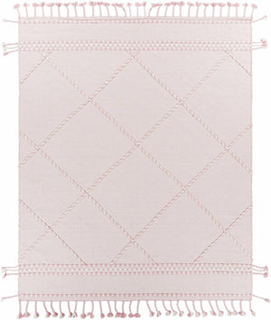 Lupton Pink Trellis Wool Rug with tassels - Clearance