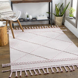 Lupton Pink Trellis Wool Rug with tassels - Clearance