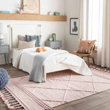 Lupton Pink Trellis Wool Rug with tassels - Clearance