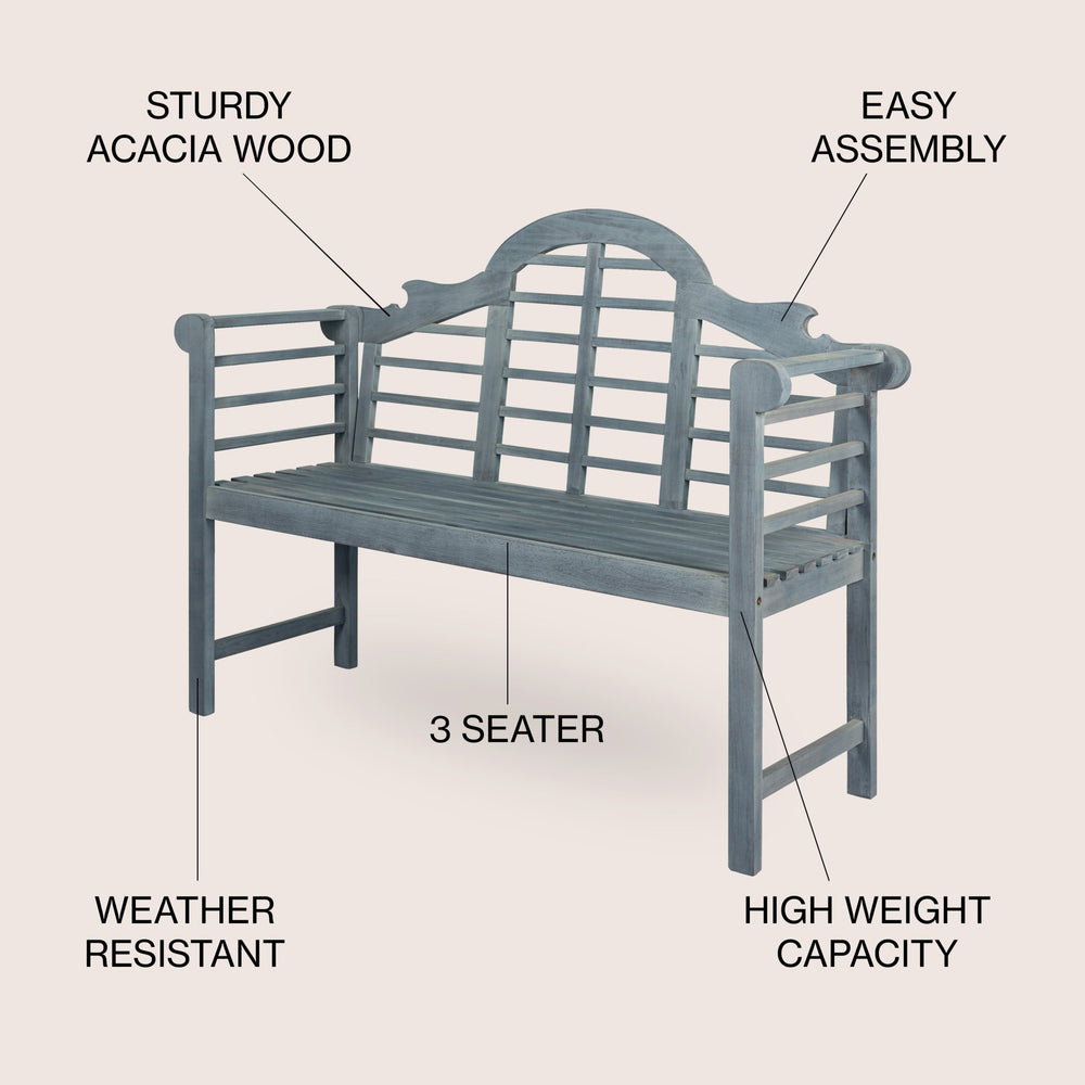 Lutyens 3 - seat arched support acacia wood outdoor garden patio bench - Tuesday Morning - Outdoor Benches