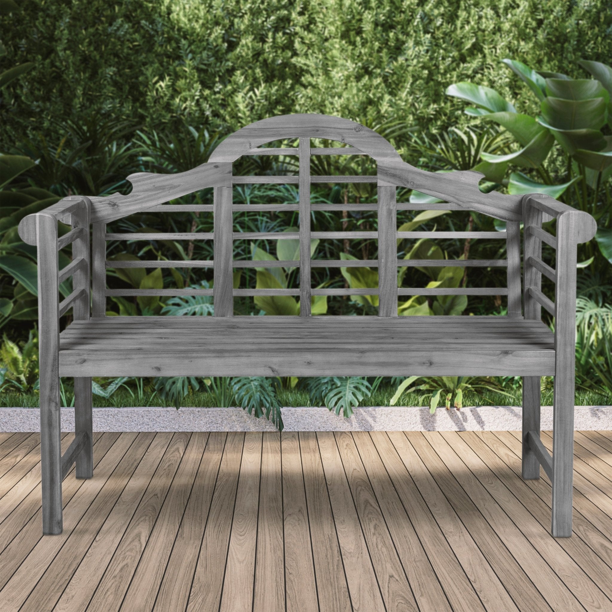 Lutyens 3 - seat arched support acacia wood outdoor garden patio bench - Tuesday Morning - Outdoor Benches