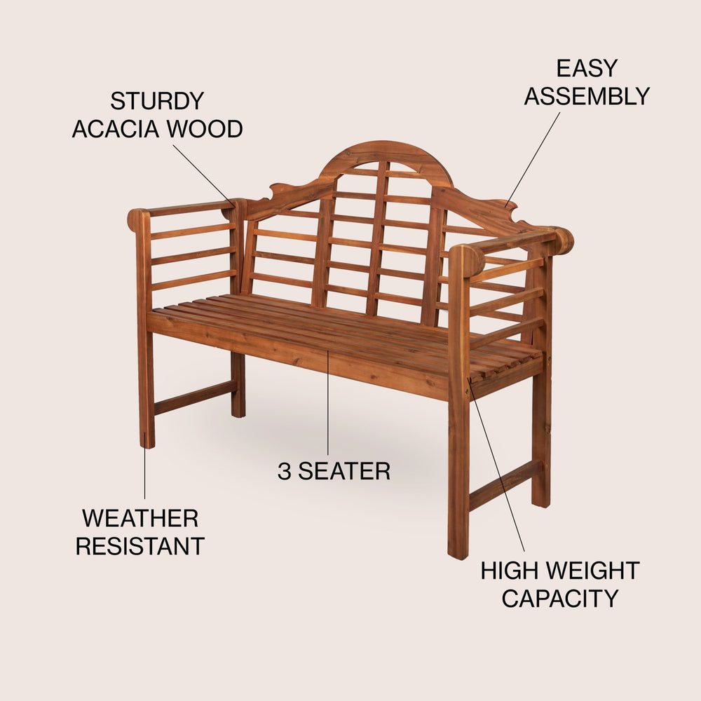 Lutyens 3 - seat arched support acacia wood outdoor garden patio bench - Tuesday Morning - Outdoor Benches