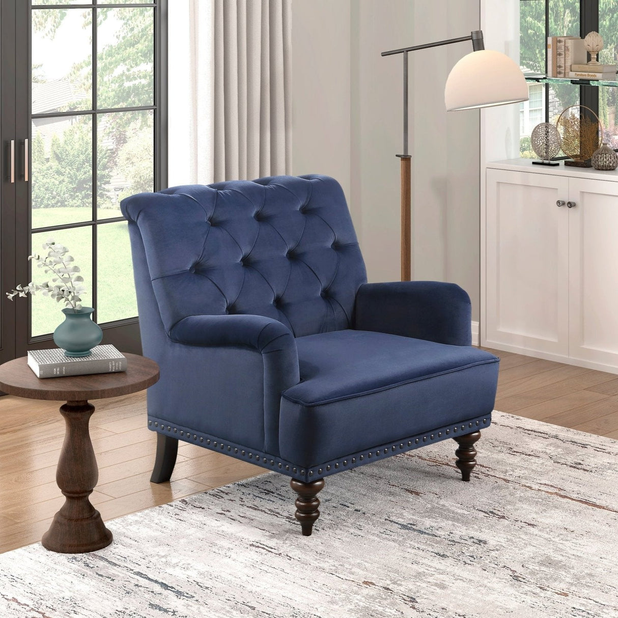 Luxurious Accent Chair with Upholstered Tufted and Nailhead Trim - Accent Chairs