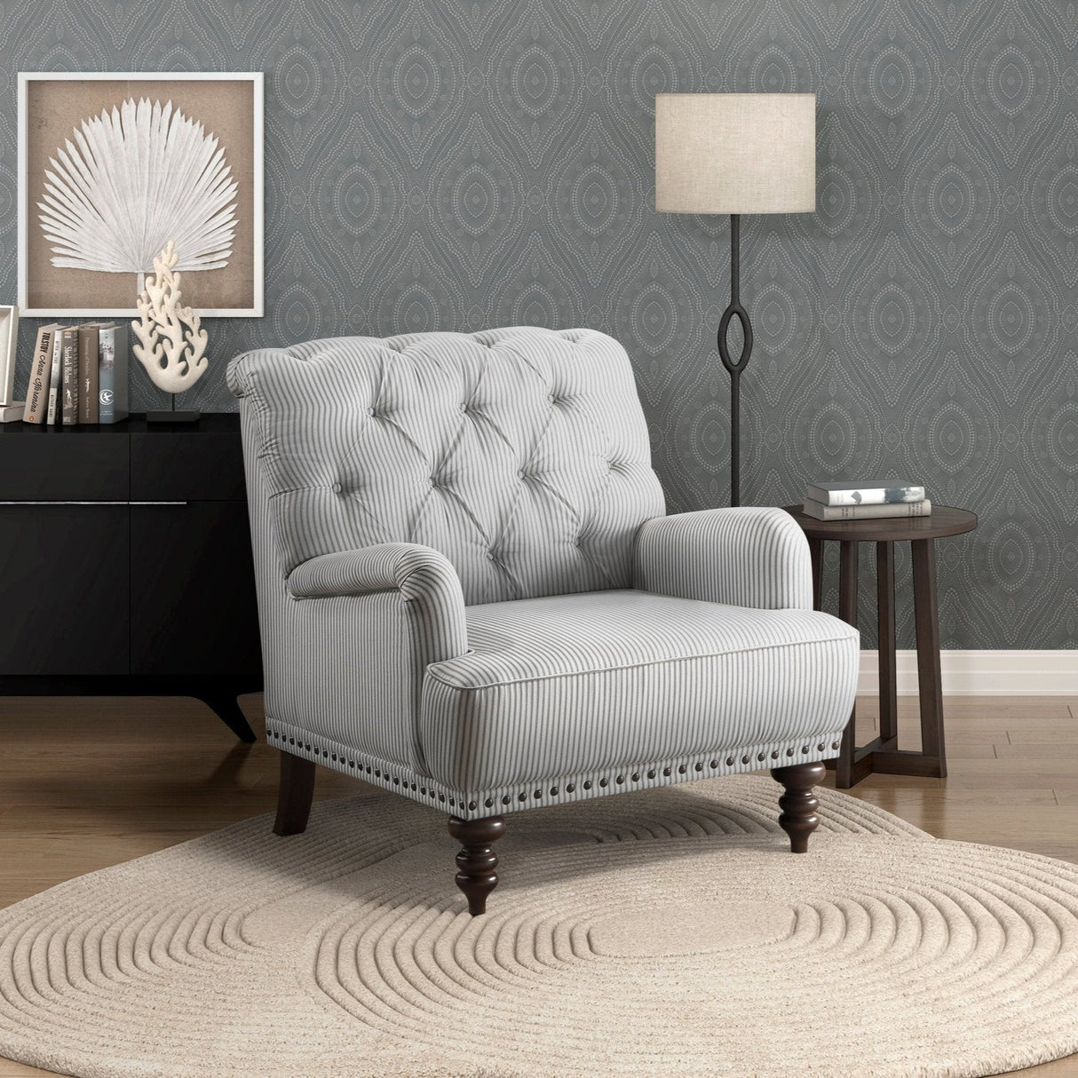 Luxurious Accent Chair with Upholstered Tufted and Nailhead Trim - Accent Chairs