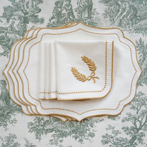 LUNA IVORY GOLD TRIM FABRIC PLACEMAT NAPKIN SET