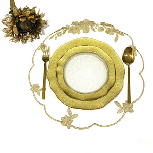 LOTUS WHITE GOLD ROUND FAUX LEATHER PLACEMAT