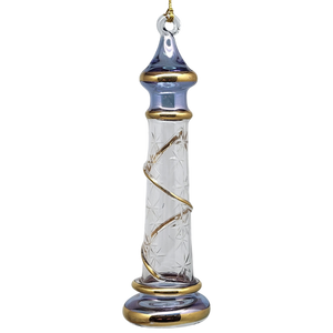 Glass Lighthouse Ornament With Gold Accent - Blue