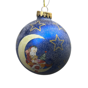 4-Inch Royal Velvet "Santa on the Moon" Glass Ornament