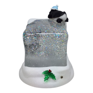 Lighted Swirl Snowglobe Cube with Penguins