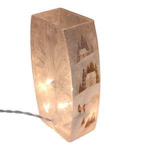 Lighted Glass Vase - Magical Winterland - Three Houses - 7¾ Inches tall