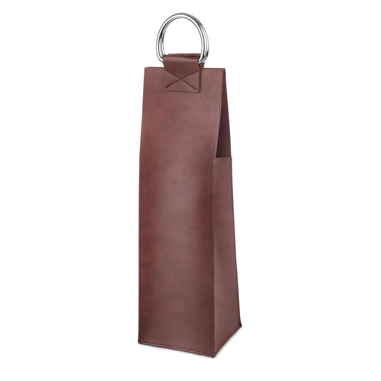 Brown faux leather single-bottle wine tote by viski®