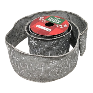 2.5" x 3 Yard Christmas Ribbon - Silver Merry Christmas