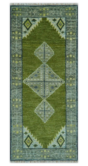 Made to Order Runner Traditional Heriz Green And Gray Hand Knotted Wool Rug