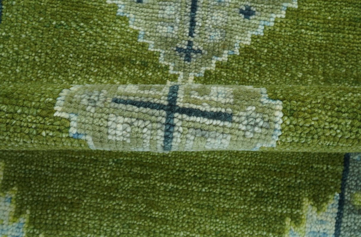 Made to Order Runner Traditional Heriz Green And Gray Hand Knotted Wool Rug