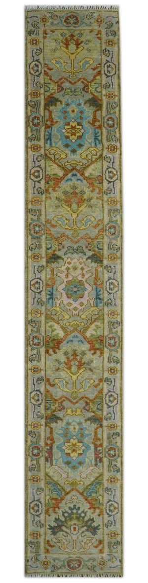 Made to Order Traditional Olive And Blue Hand Knotted Runner Wool Rug