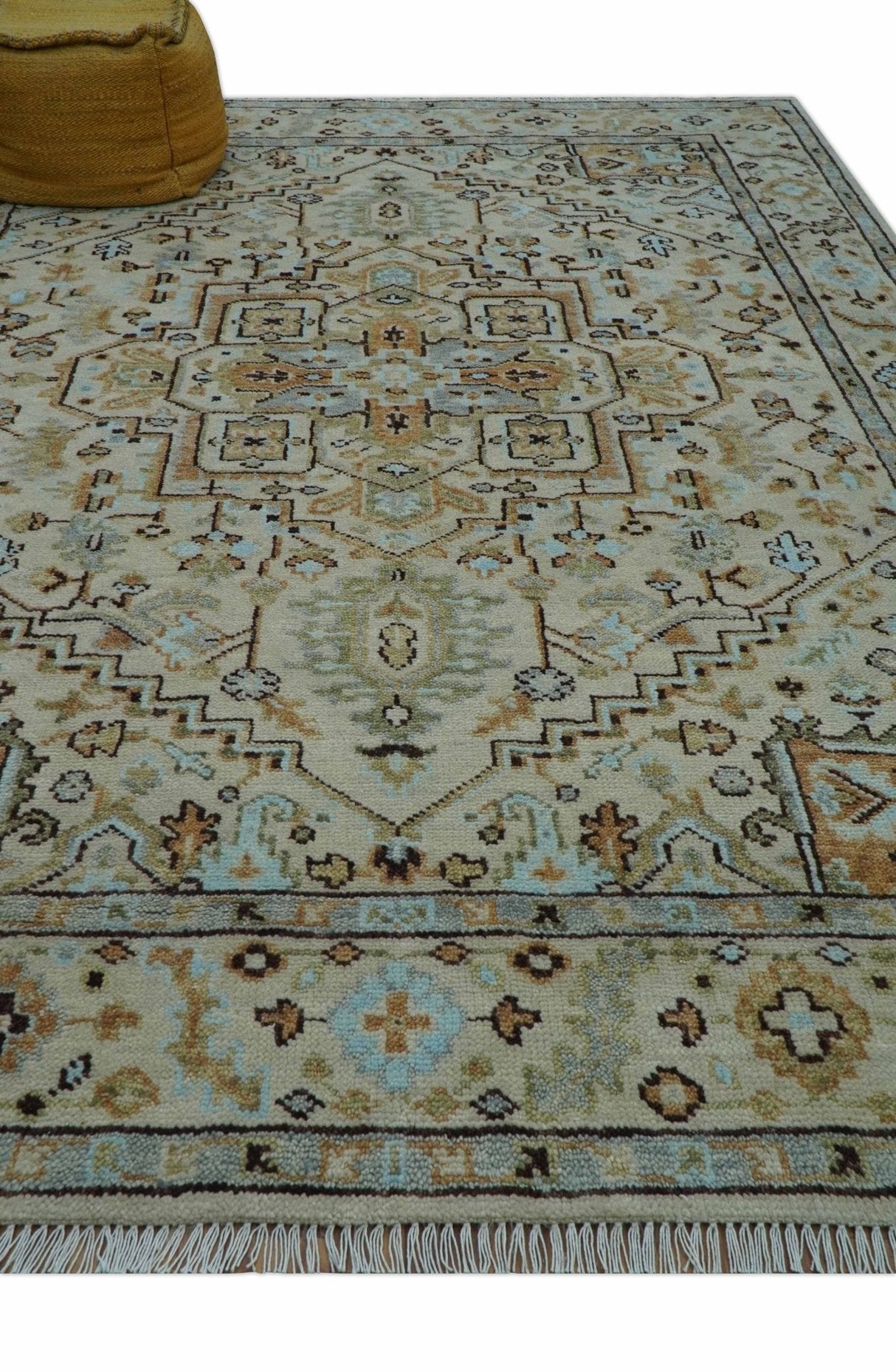 Made to Order Traditional Turkish Design Beige And Blue Wool Rug