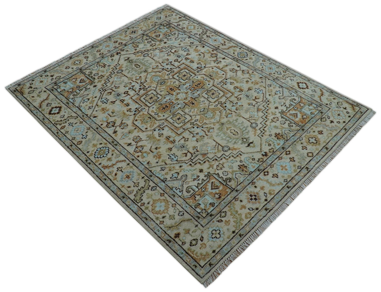 Made to Order Traditional Turkish Design Beige And Blue Wool Rug