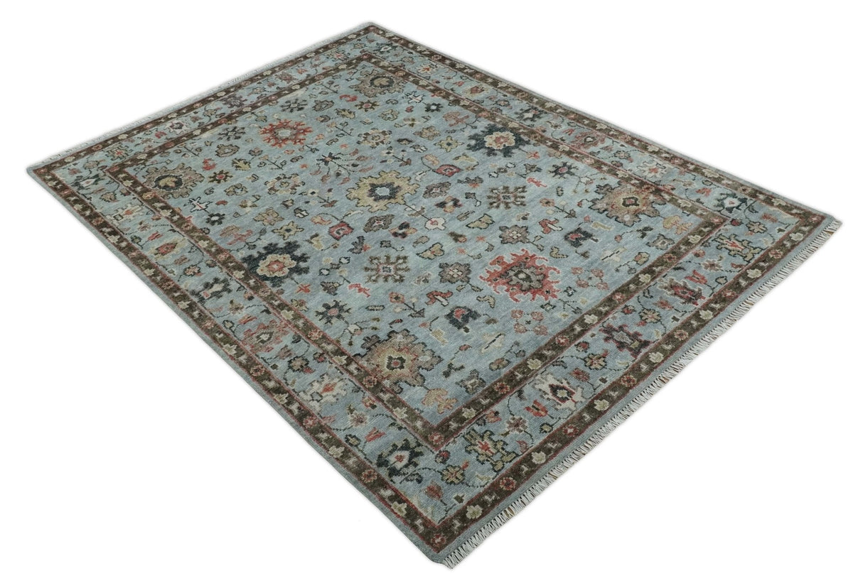 Made to Order Wool Traditional Silver and Olive  Hand knotted Oushak Area Rug