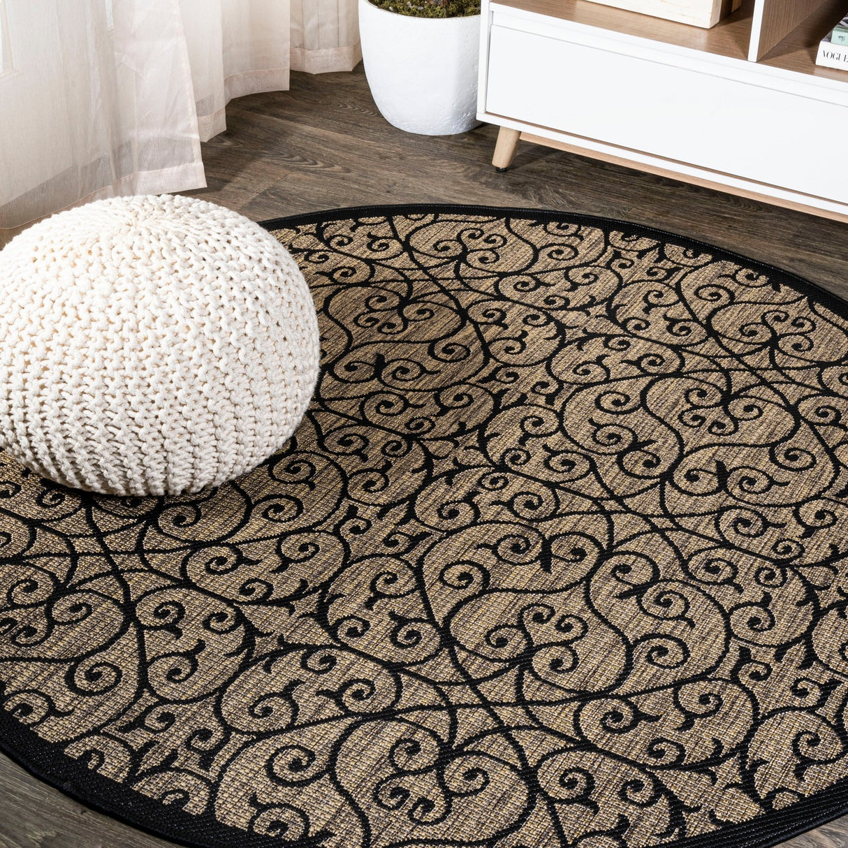 Madrid-Vintage-Filigree-Weave-Indoor/Outdoor-Round-Area-Rug-Area-Rugs