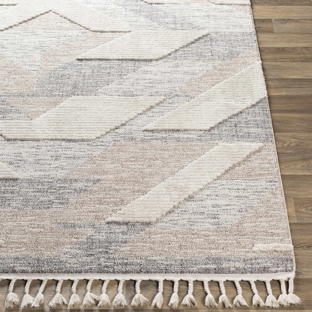 Magazine Geometric High/Low Pile Rug with Tassels - Clearance