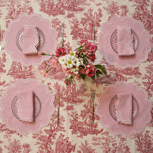 MAGNOLIA GINGHAM PINK WHITE TRIM FABRIC PLACEMAT NAPKIN SET