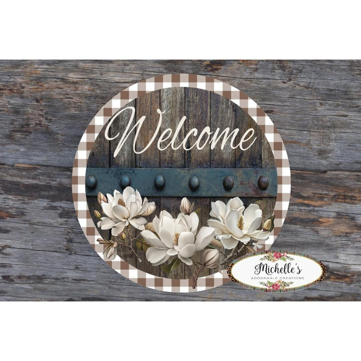 Magnolia Welcome Wood Round Sign