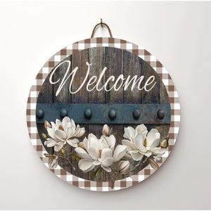 Magnolia Welcome Wood Round Sign