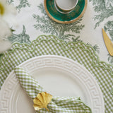 MAGNOLIA GINGHAM GREEN SCALLOPED FABRIC PLACEMAT NAPKIN SET
