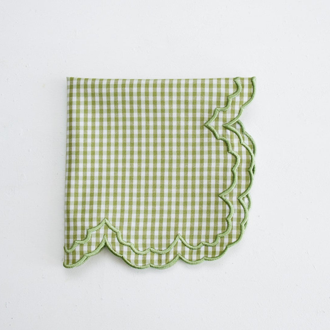 MAGNOLIA GINGHAM GREEN SCALLOPED FABRIC PLACEMAT NAPKIN SET