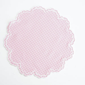 MAGNOLIA GINGHAM PINK WHITE TRIM FABRIC PLACEMAT NAPKIN SET