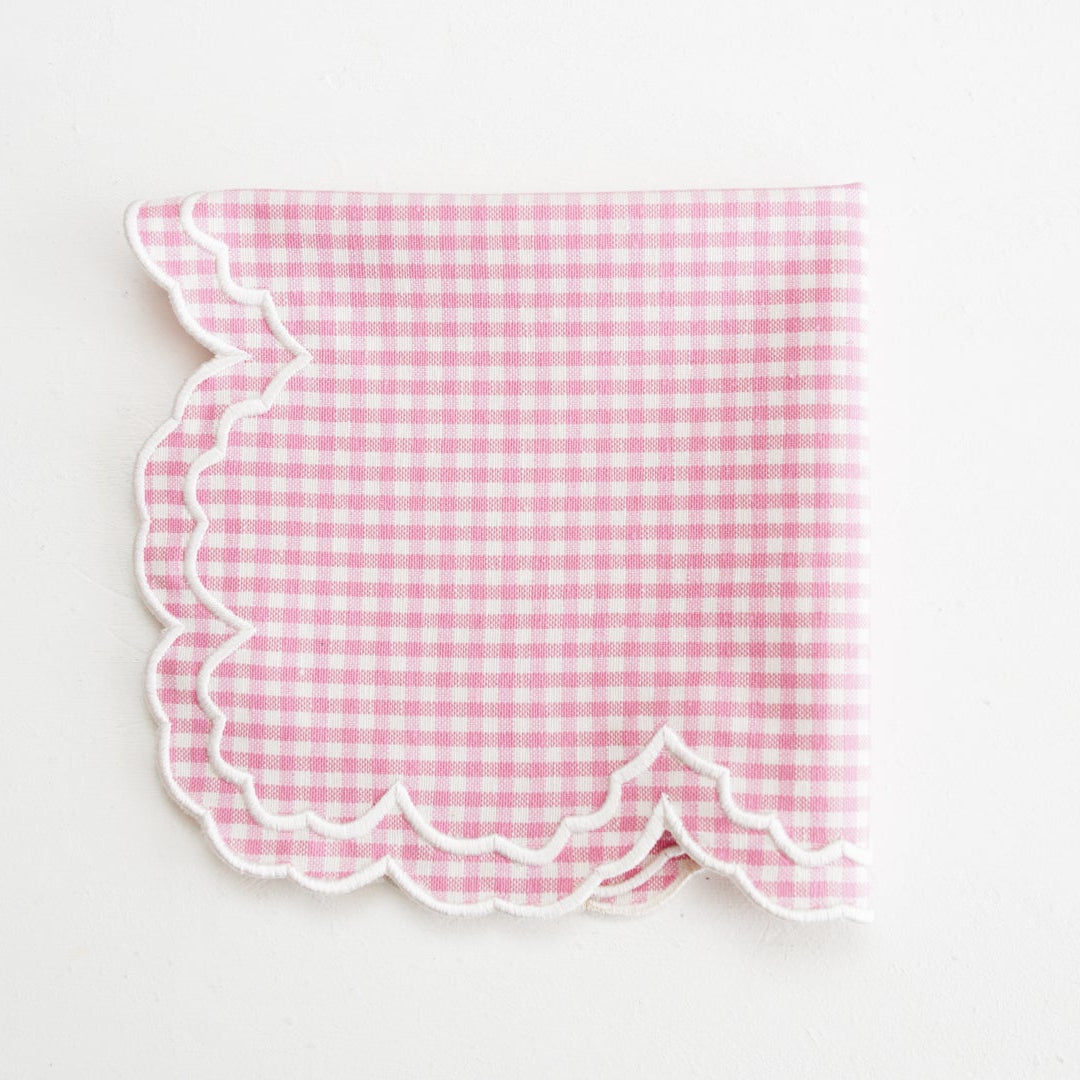 MAGNOLIA GINGHAM PINK WHITE TRIM FABRIC PLACEMAT NAPKIN SET