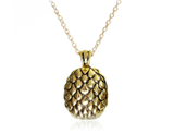 Gold Dragon Egg Pendant Necklace – Antique Fantasy-Inspired Jewelry with Textured Scale Design, 18" Chain