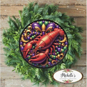 Mardi Gras Crawfish Fleur Round Sign - Wreath Enhancement