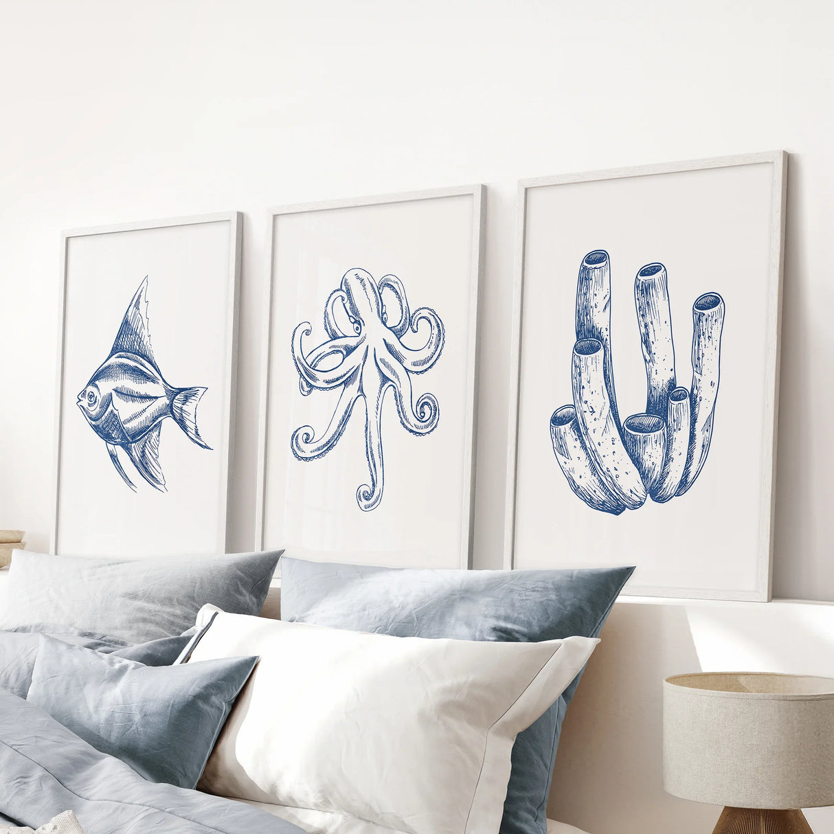 3 Piece Marine Themed Wall Art Set. Octopus, Fish, Coral