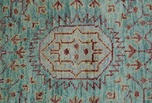 Maroon And Teal Traditional Mamluk Design Hand knotted 9x12 Wool Rug