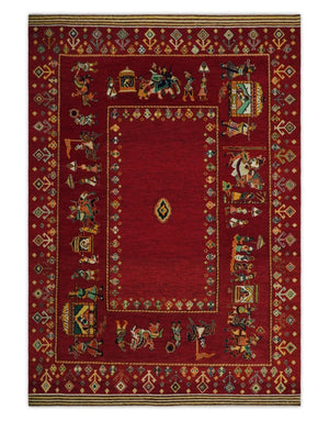 Modern Style Maroon 5x7 Wool Hand Knotted Antique Rug
